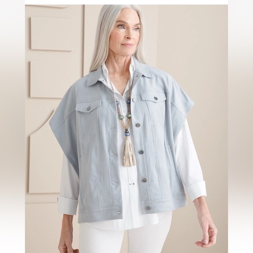 Chico’s Soft Blue Jacket-Style Ruana Wrap NEW Size Small / Medium 1